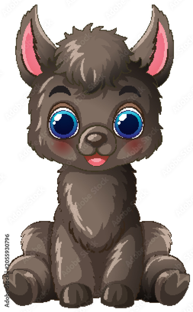 Fototapeta premium Cute Cartoon Baby Alpaca Sitting on White Background