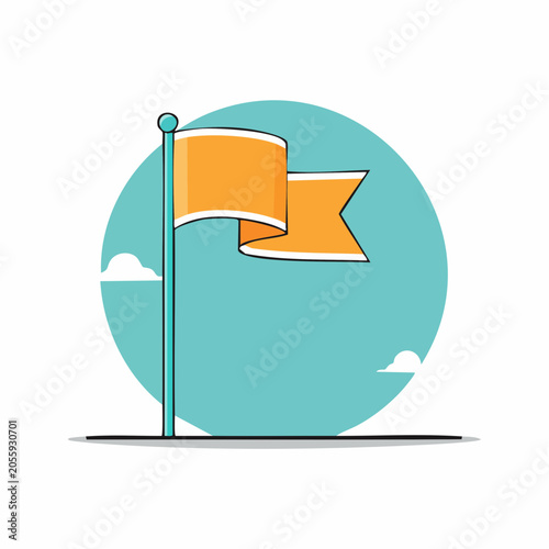 Orange Flag on a Pole with Clouds