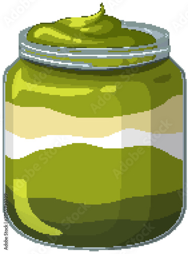 Vector Illustration of a Glass Jar Filled with Green Matcha Cream