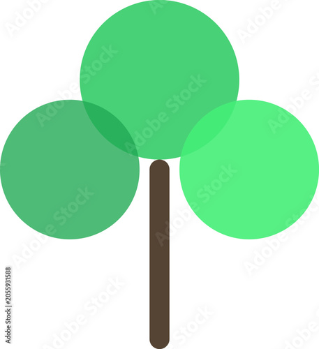 Minimalist tree icon with three overlapping green circles for foliage and simple brown vertical trunk.