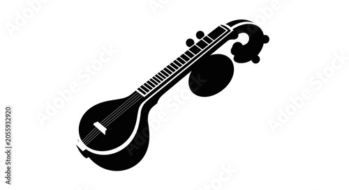 Foto Black Silhouette of an Indian Veena String Instrument