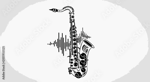 Photography Abstract Saxophone Silhouette with Sound Wave Frequency Illustration
