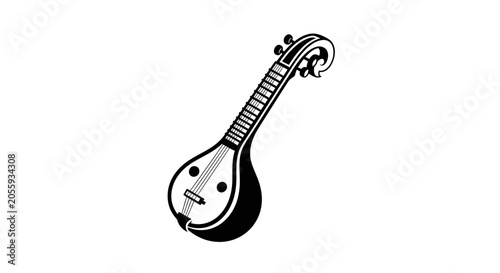 Bild auf Leinwand Minimalist Black and White Veena String Instrument Icon