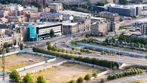 Принти на полотні Aerial View of Dundee City Center Streets and Urban Architecture