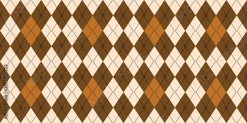 Classic seamless argyle pattern in brown, beige, and copper tones. Elegant geometric wallpaper design for fashion and textile backgrounds.