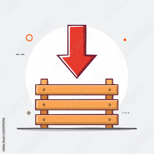 Red Arrow Pointing Down at Wooden Crate