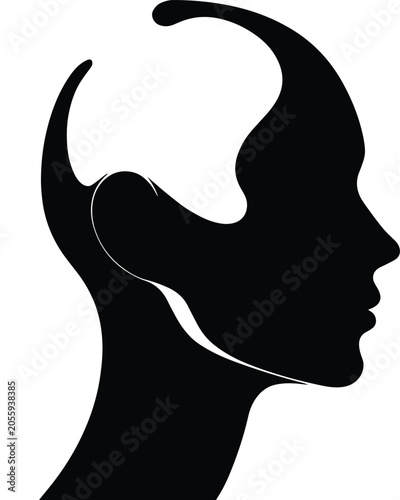 Silhouette Profile Head with Curved Horn Abstract Minimalist Art