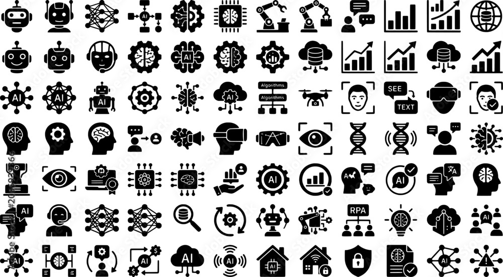 Obraz premium Black and white ai technology icons set