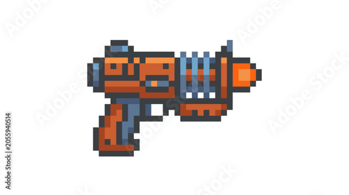 Pixel art orange toy water gun.