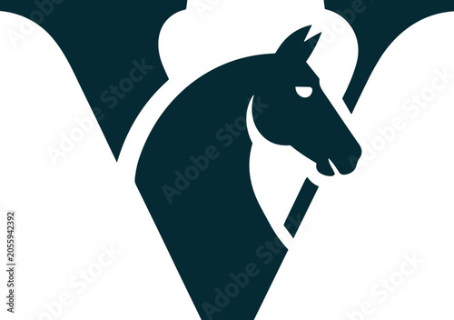 Letter V logo monogram design vector illustration featuring a modern horse head silhouette for corporate business brand identity