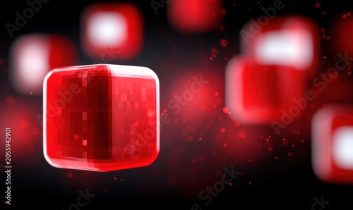 Floating red particles in futuristic digital space abstract design virtual environment high-tech view