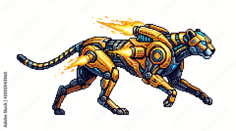 Fototapeta premium Robotic Cheetah Running Fast Outdoors.