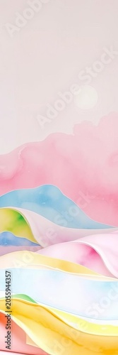 Sweet watercolor brushstrokes paint a surreal dessert landscape, soft hues evoke pure delight,  abstract dessert, dessert