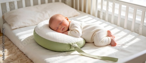 Baby sleeping in crib with pillow