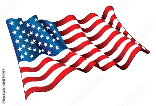 Wavy United States Flag Vector Illustration Flowing American Flag Icon