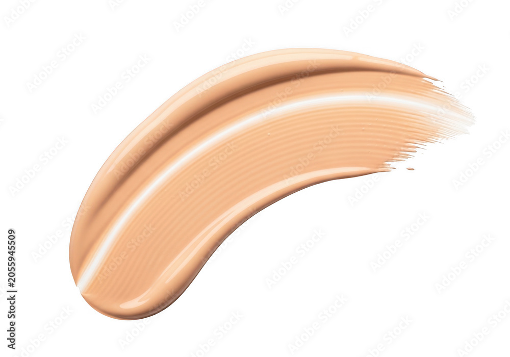 Fototapeta premium Beige liquid foundation makeup smear isolated on a white background