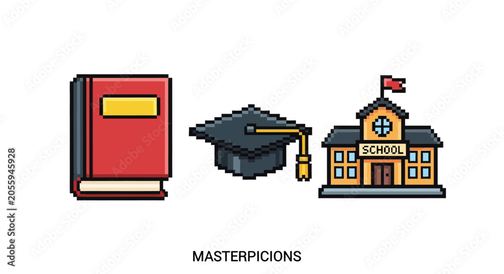 Naklejka premium School Education Icon Set Illustration.