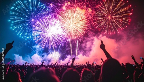 Spectacular Fireworks Display Over Crowd - A Celebration of Light and Joy.