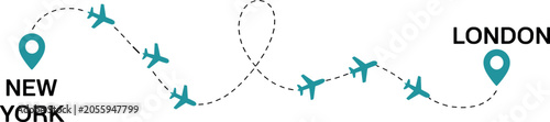 Airplane flight route from New York to London with dotted line path vector illustration backgroundAirplane flight route from New York to London with dotted line path vector illustration background