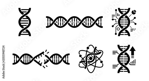 Tableau sur toile DNA Helix Icons Set, Genetic Science Symbols, Molecular Biology Graphics, Biotec