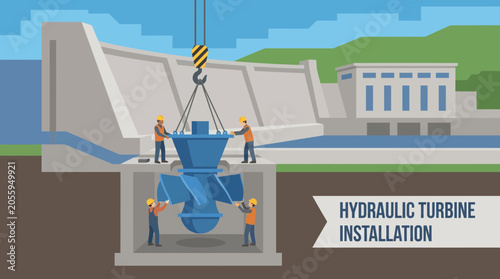 Foto Hydraulic Turbine Installation at Hydroelectric Power Station