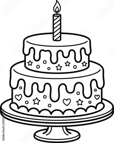 Canvas Print Two Tiered Birthday Cake Coloring Page for Kids.