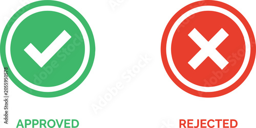 Bild auf Leinwand Green check mark approved and red cross mark rejected icons