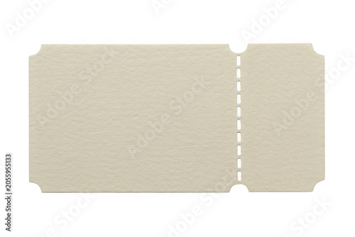 A simple, blank, rectangular paper ticket with rounded corners and a perforated tear-off section, isolated on a solid black background surface