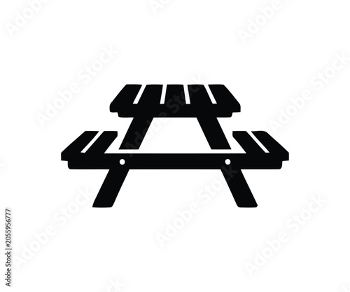 PrintTitle: Wooden picnic table and bench icon for camping
