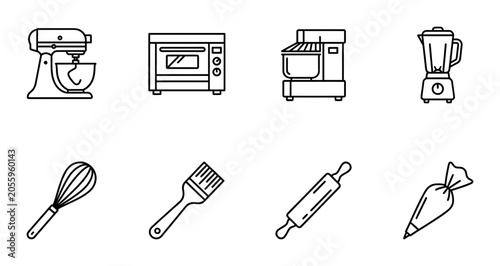 Cuadro en lienzo 10 Baking Kitchen Appliances linear icon set mixer oven blender whisk, UI and we
