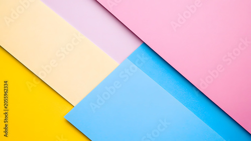 Abstract geometric background with colorful paper layers in pastel and bright tones for minimalist graphic design projects