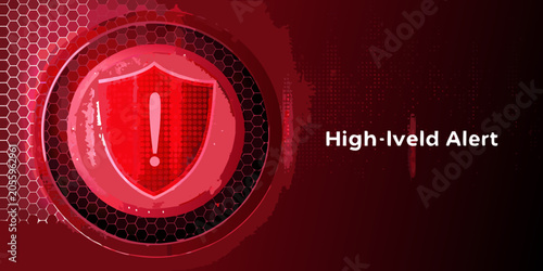 Quadro su tela Red Shield With Exclamation Point Digital Security Concept