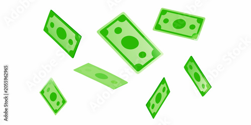 Foto Green Banknotes Floating In Air 3d Render On White Background