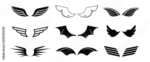 Canvastavla Fantasy Wings Icon Set – Angel, Bat, Demon & Gothic Wing Silhouette Vector Colle