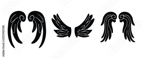 Konstfotografi Fantasy Wings Icon Set – Angel, Bat, Demon & Gothic Wing Silhouette Vector Colle