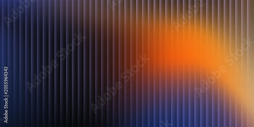 Glass ripple texture with dark gradient background and vivid orange, blue, and lilac light streaks. Futuristic distortion, old pattern