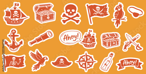 Bild auf Leinwand Pirate-themed icons set with various nautical symbols and elements