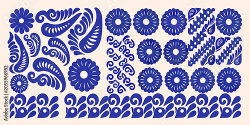 Fotografía Blue floral ornament in scandinavian folk art style on a light background