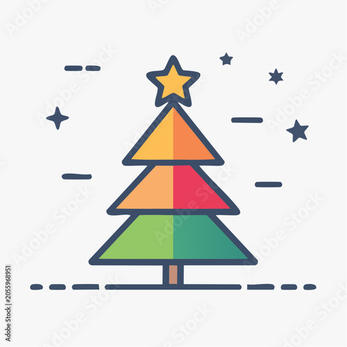 Stylized Christmas Tree Icon with Star and Stars