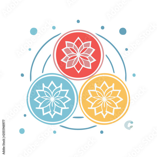 Three Colorful Mandala Circles in Flat Design