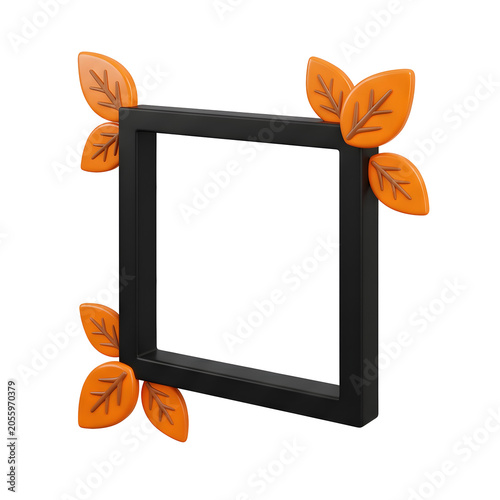 Square black frame decorated with orange autumn leaves