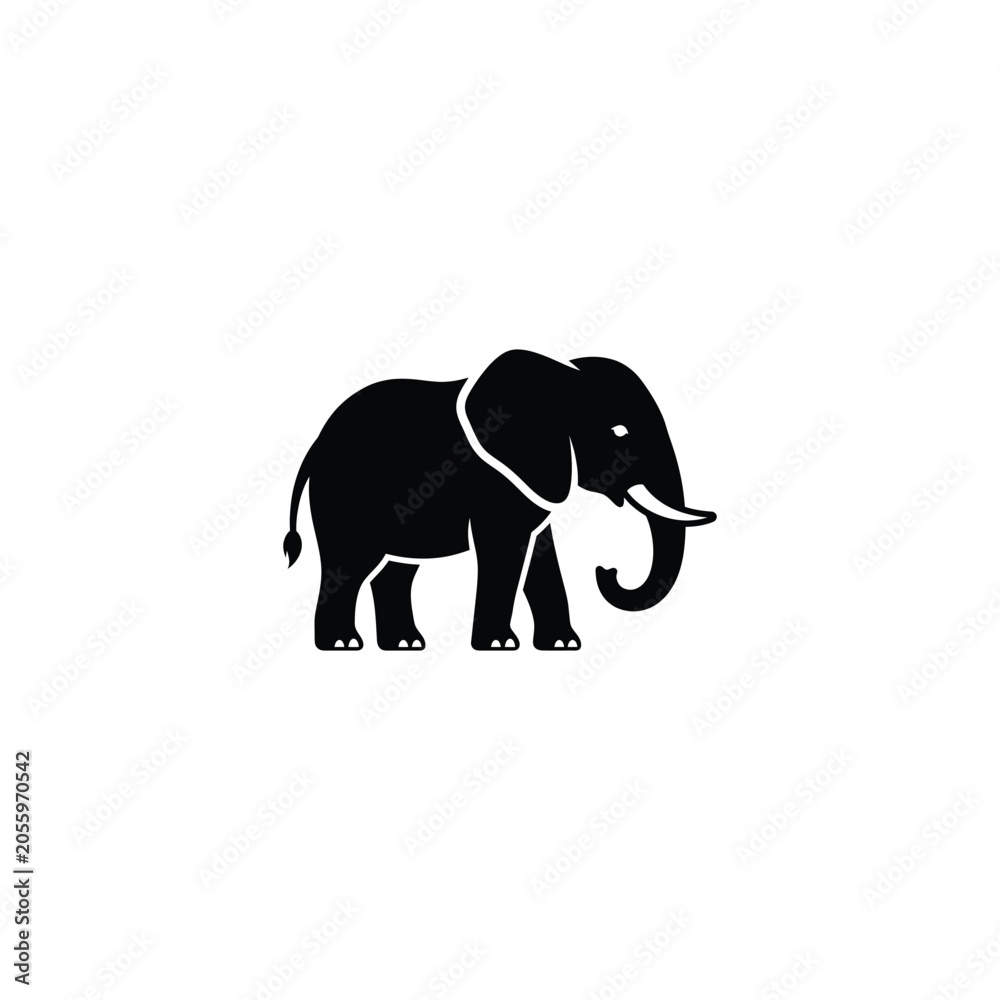 Fototapeta premium African Elephant Silhouette Icon Vector Isolated on White Background