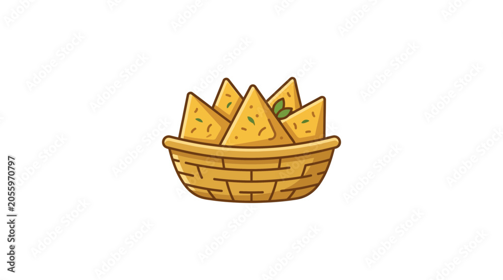 Fototapeta premium Crispy Samosas in Wicker Basket - Indian Snacks