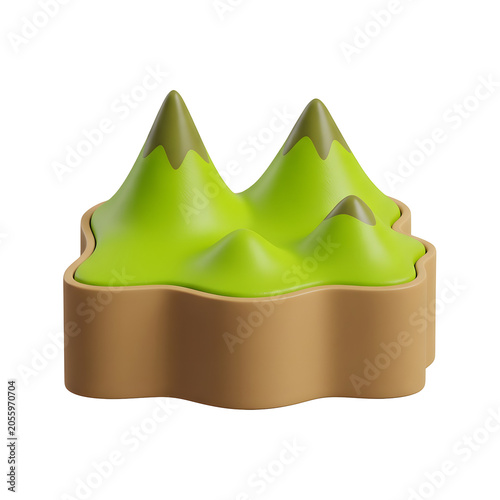Stylized 3D render of a cartoon mountain landscape