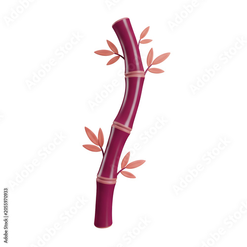 Stylized 3D render of a purple bamboo stalk with peach leaves