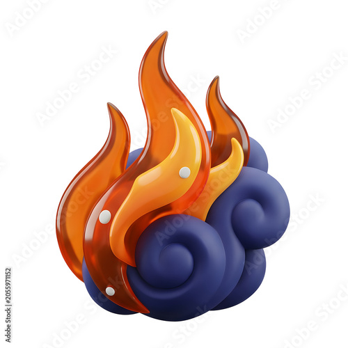 Stylized 3D render of fire and smoke elements