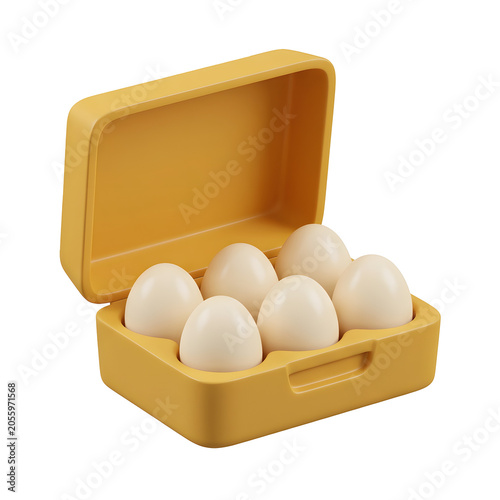 Yellow Egg Carton with Six White Eggs