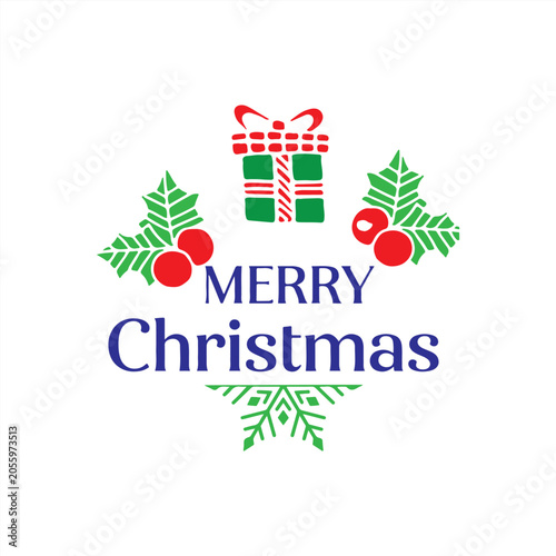 Merry Christmas festive holiday logo template and vector badge illustration