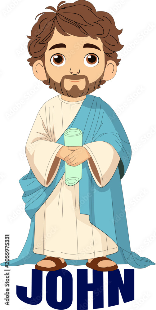 Fototapeta premium Saint John Bible Character Cute Cartoon Vector Illustration