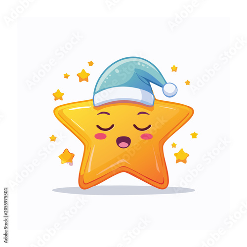 Cartoon smiling sun with stars isolated